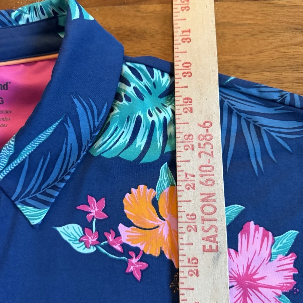 Birdie Bound Polo Shirt Mens XL Tropical Floral Hawaiian Golf Stretch - Picture 7 of 9
